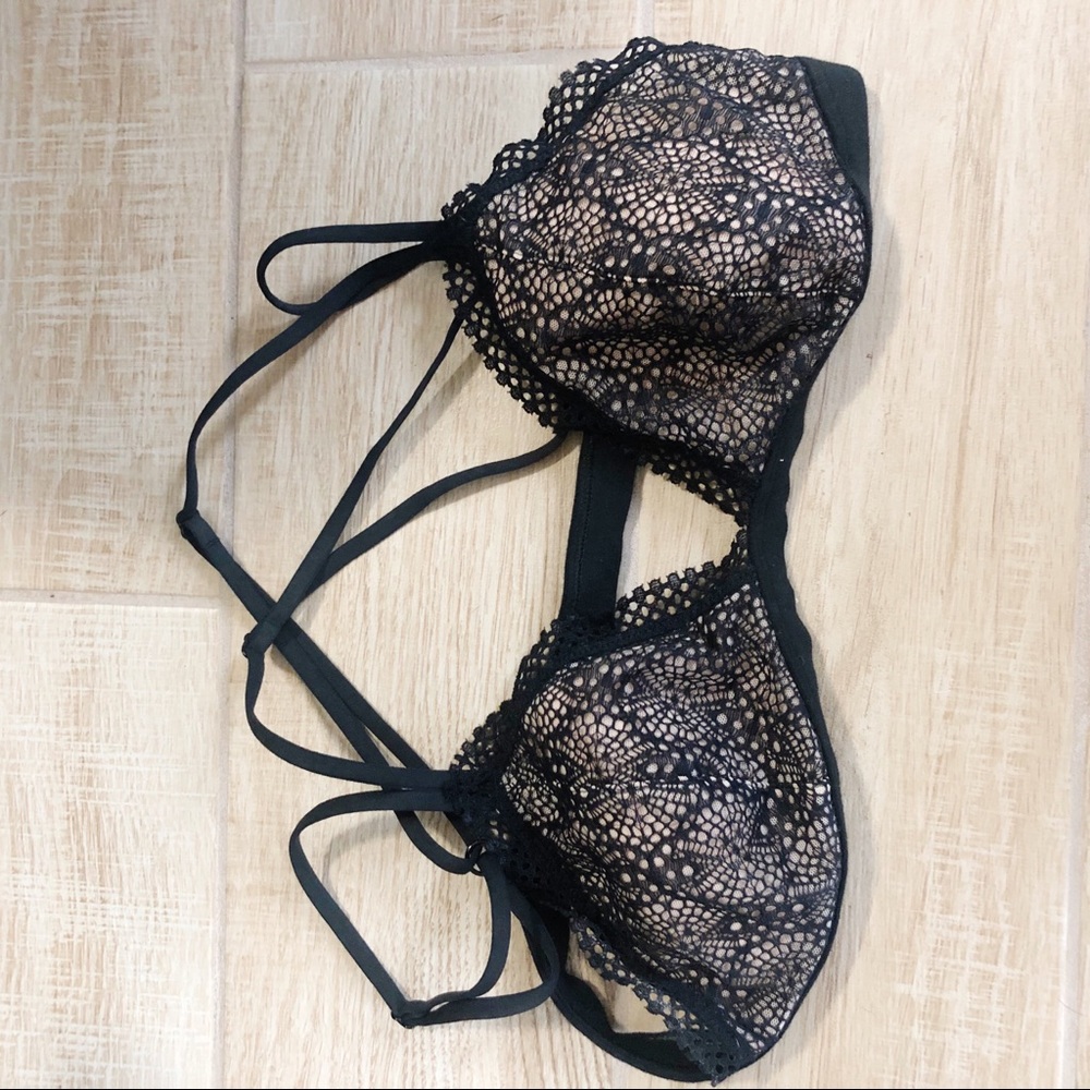 Victoria Secret Lace brallete black tan size L